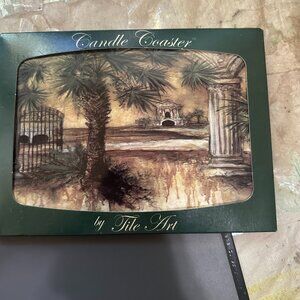 Candle Coaster by Tile Art Palm Tree Mausoleum Pillars 8" x 6" Strickland
